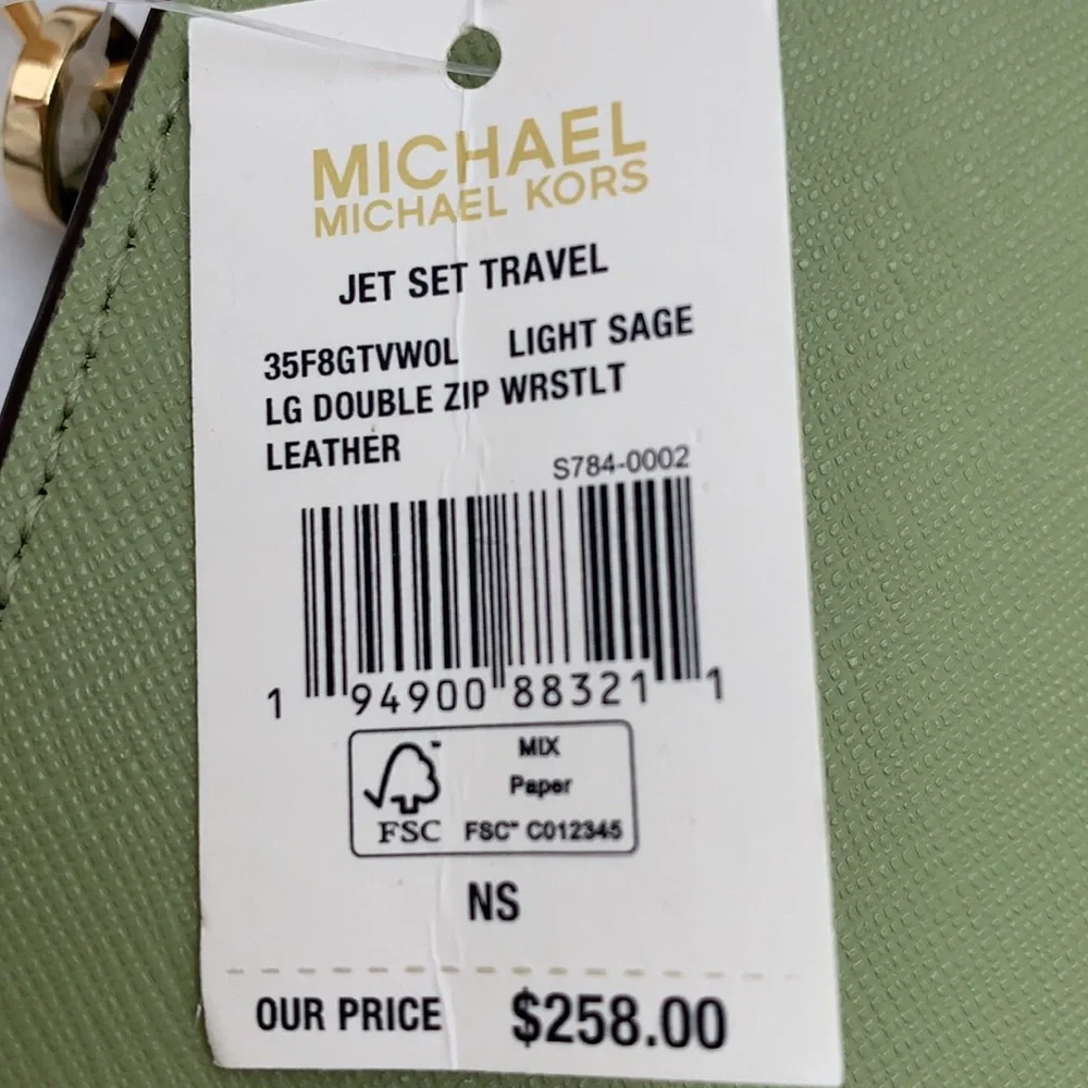 MICHAEL KORS LARGE DOUBLE ZIP WRISTLET WALLET LIGHT SAGE COLOR